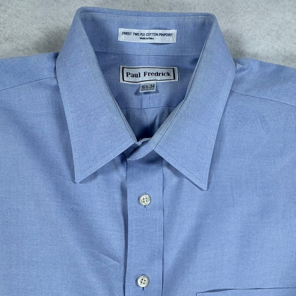Paul Fredrick Mens Blue Cotton Dress Shirt 16.5-34 Long‎ Sleeve Button Up
